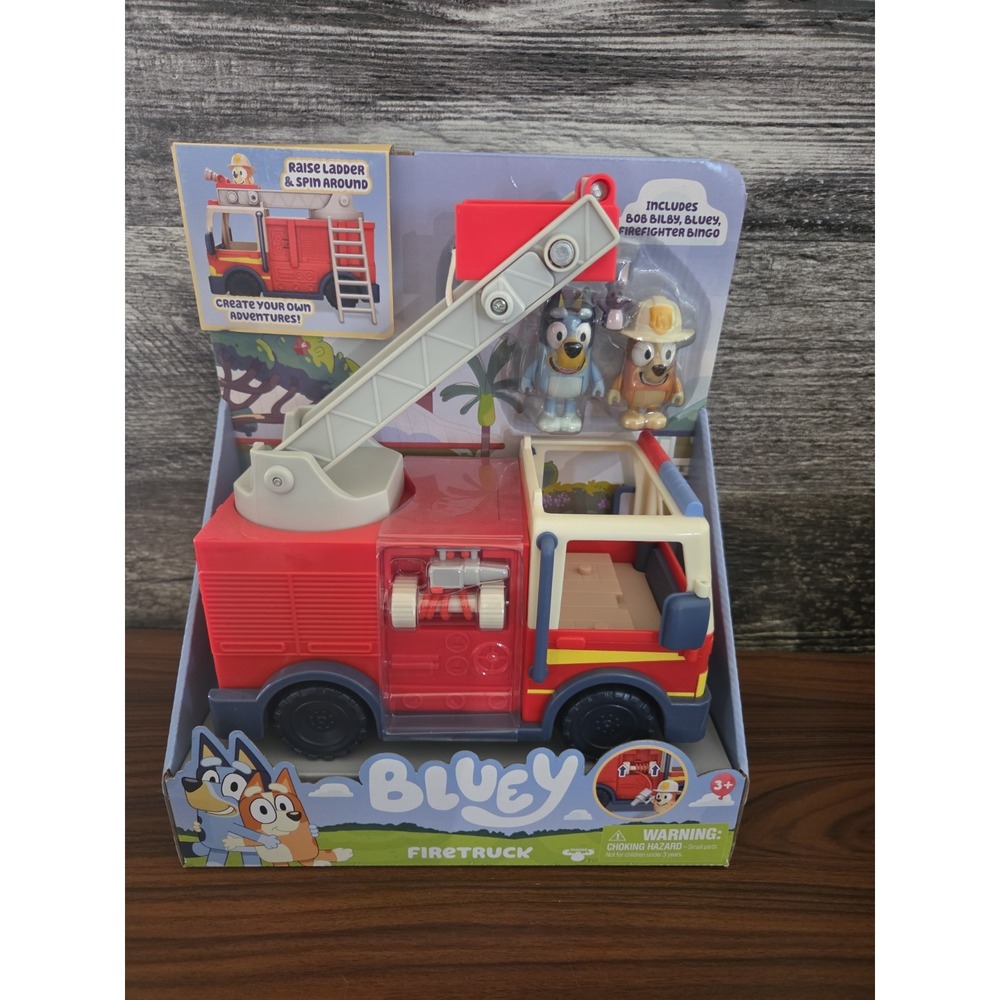 Bluey Firetruck Firefighter Bingo, Bluey And Bob Bilby Figures Toy Car 3+